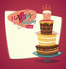 Retro vintage happy birthday card with cake