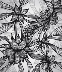 Abwaschbare Fototapete Blumen schwarz und weiß Handgezeichneter Vektorhintergrund