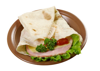 Pita Sandwich with cheese,ham