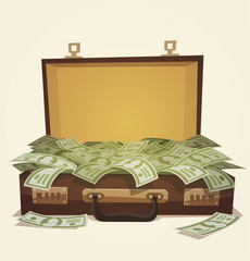 Open suitcase full of money, business illustration