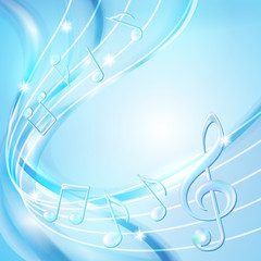 Blue abstract notes music background.