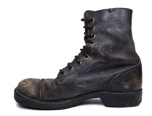 Isolated Used Army Boot - Inner Side View