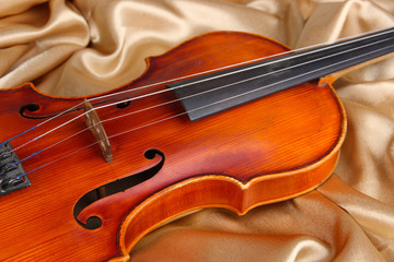 Classical violin on fabric background