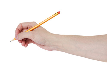 adult man hand write something with pencil