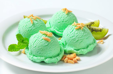 Scoops of light green ice cream