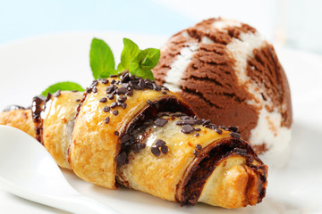Chocolate crescent roll with ice cream