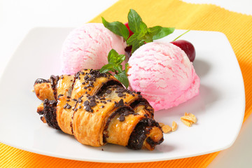 Chocolate crescent rolls with ice cream