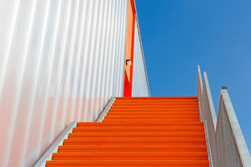 Down the orange emergency staircase