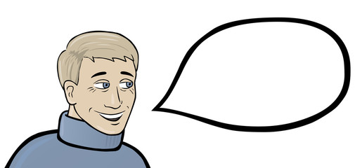 Blonder Mann Nigel mit Sprechblase – Comiczeichnung