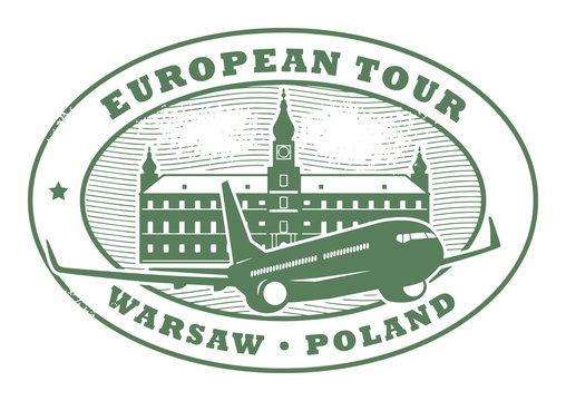 Stamp with words European Tour, Warsaw, Poland inside, vector