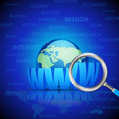 vector illustration of magnifying glass searching WWW on Earth