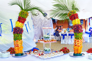 colorful fruit and cake decoration on banquet party