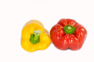 Red and yellow sweet pepper, isolated on white background