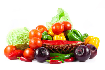 different vegetables isolated on white background