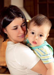 nice boy with mother, little baby with mommy,