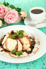 Panna Cotta with chocolate  and caramel sauces,