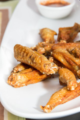 Fried chicken on white plate
