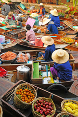 Floating market, Amphawa, Thailand - obrazy, fototapety, plakaty