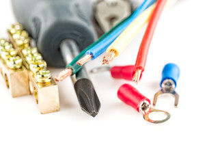 electric tools on white background