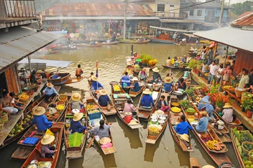 Crédence de cuisine en verre imprimé Bangkok Vue du marché flottant d& 39 Amphawa, Thaïlande