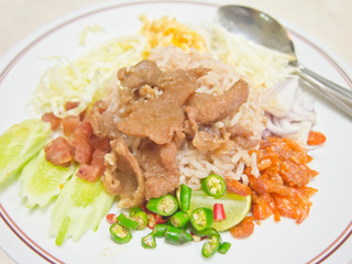 Closeup of fried rice mixed with shrimp paste