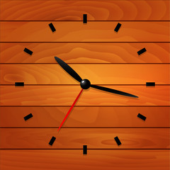 Clock on wooden wall, vector eps10 illustration