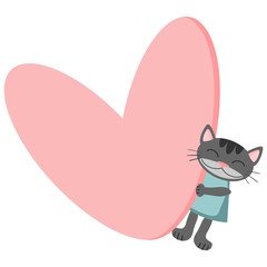 Cute kitty holding a big heart