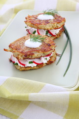 Potato pancakes with cream cheese