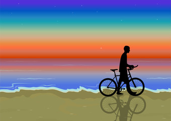 Fototapeta na wymiar bike nea the beach at sunset
