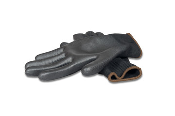 Black rubber work gloves isolated with clipping path.