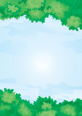 Vector Background with green forest on summer sky
