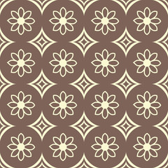 Brown floral and rhombuses seamless pattern