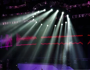 Foto auf Acrylglas Licht und Schatten Vektor-Bühnenscheinwerfer mit Laserstrahlen