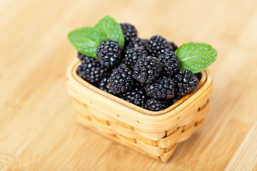 Fresh Blackberries in basket on white