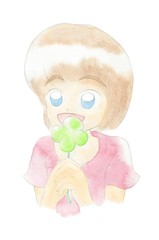 四葉のクローバーを見つけた女の子