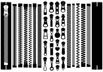 Set of different zippers - obrazy, fototapety, plakaty
