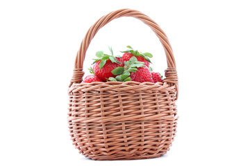 Fototapeta na wymiar wicker basket with strawberries isolated on white