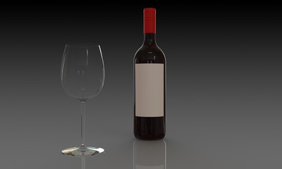 Bottle of red wine and glass isolated dark background