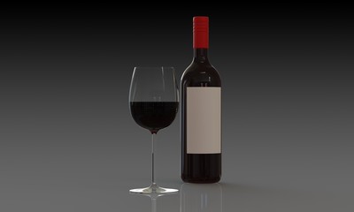 Bottle of red wine and glass isolated dark background