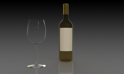 Bottle of white wine and glass isolated dark background