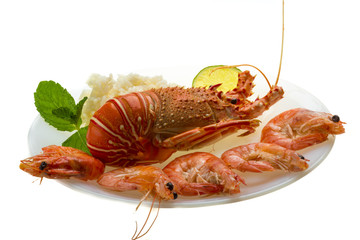 Spiny lobster, shrimps and rice