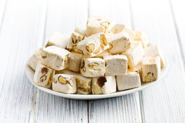 white nougat with almonds