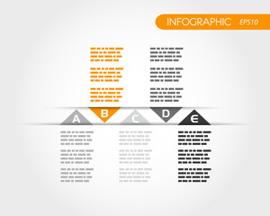 orange transparent  triangular infographic five options