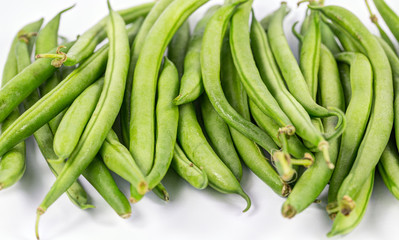 A group of fresh green beans