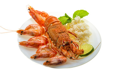 Spiny lobster, shrimps and rice