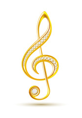 Golden treble clef with diamonds