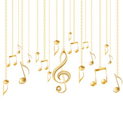 Fototapeta premium Card with musical notes and golden treble clef