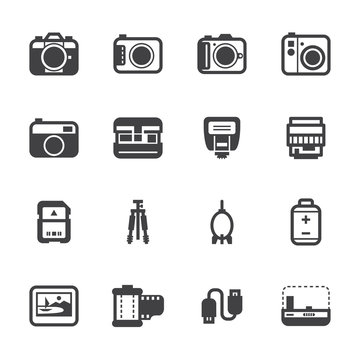 Camera Icons and Camera Accessories Icons with White Background