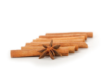 cinnamon and star anise, isolated on white background