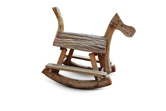 A wooden horse on white background with clipping path
